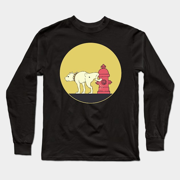 Funny Pitbull Dog Peeing Retro Sunset Vintage Colors Long Sleeve T-Shirt by ebayson74@gmail.com